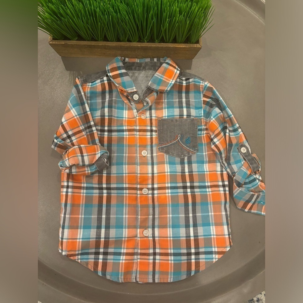 Rocawear Boys Long Sleeve Orange/Blue Button Down